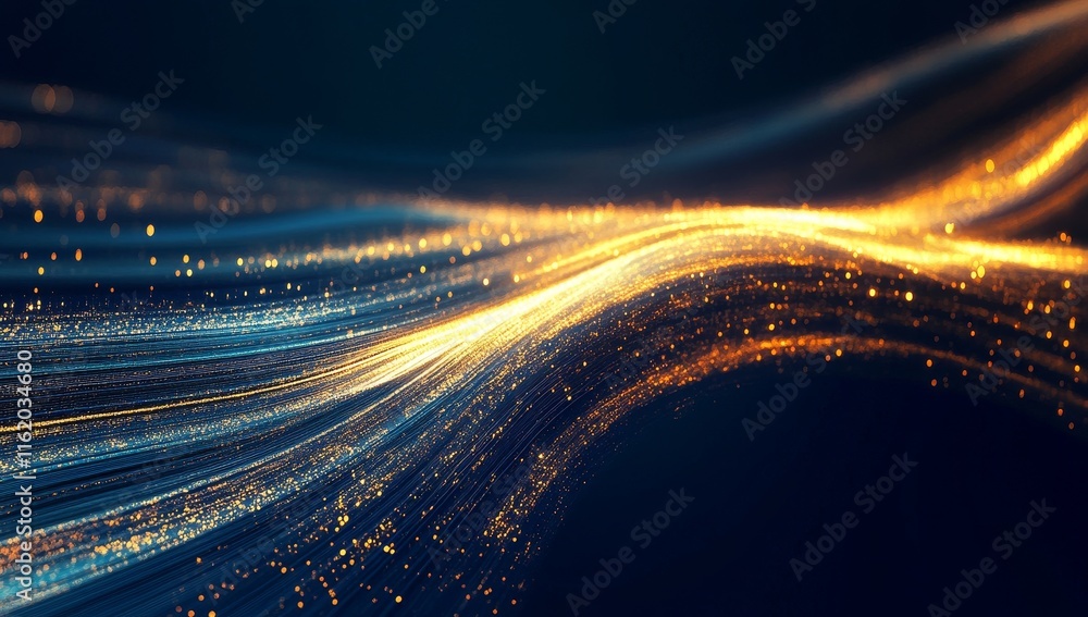 Poster abstract glowing wave of light particles.