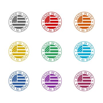 Made in USA circle icon isolated on white background. Set icons colorful