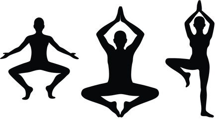 Fototapeta premium Man yoga vector silhouettes
