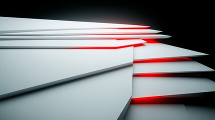 Abstract White Geometric Structure with Red Accents