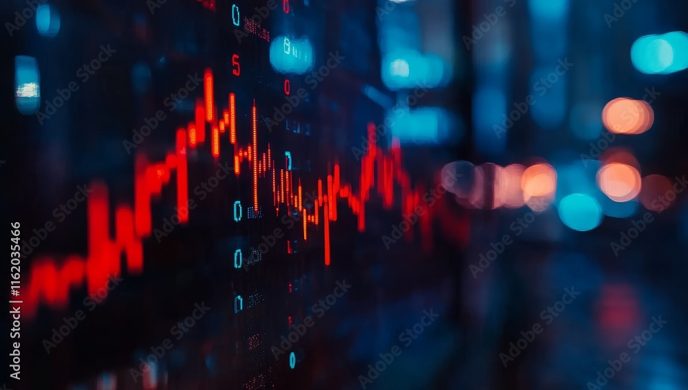 Poster Stock market data displayed on a screen at night.