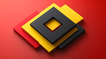 Minimalist design with overlapping squares in primary colors arranged in a precise layered structure