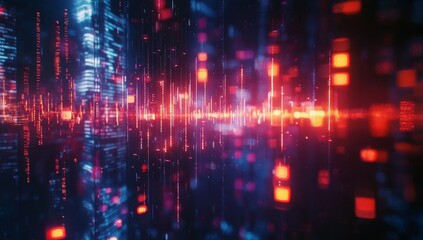 Abstract digital data stream with glowing particles and lines.