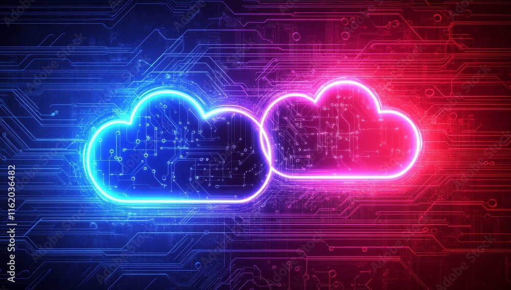 Aufkleber Neon cloud computing network data concept.