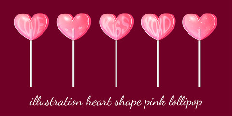 illustration Set Heart shape lollipop pink