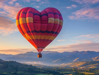 Obraz premium Heart-Shaped Hot Air Balloon Floating Over Scenic Landscape