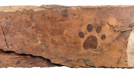 Ancient Petroglyph  Paw Print on Brown Stone Slab