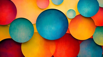 Layered primary color circles arranged in a vibrant abstract composition