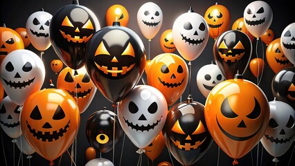 Obraz premium Low-light Halloween balloons, spooky orange and black.