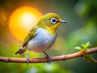 Fototapeta premium Low light Japanese White-eye. Clean, minimalist aesthetic.