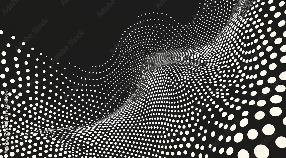 Aufkleber black background with intricate white dot wave resembling digital sound waves or data flow. dense pa