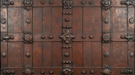 Fototapeta premium Antique Wooden Chest with Ornate Metalwork Detailing