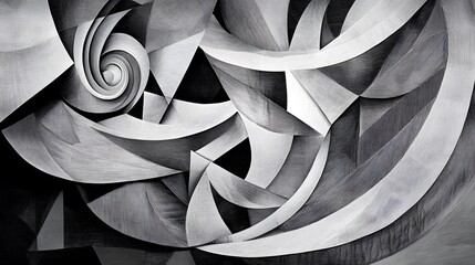 Abstract composition with sharp dark and light lines in intricate arrangements