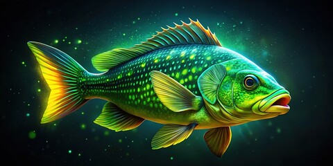 Fototapeta premium Night-dwelling fish, glowing green-yellow body, captivating shot.