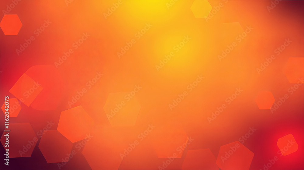Fototapete Abstract orange and red background with floating hexagons creating dynamic visual