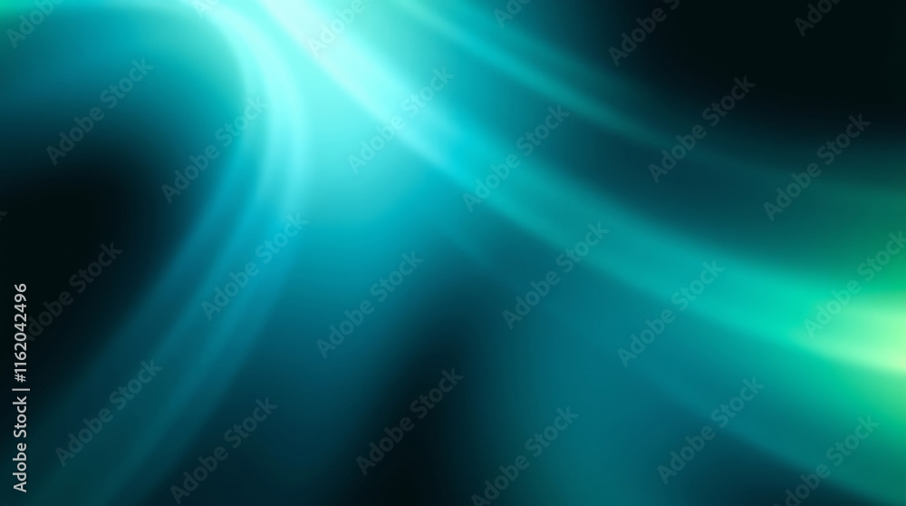 Poster abstract turquoise and green light trails flowing on dark background