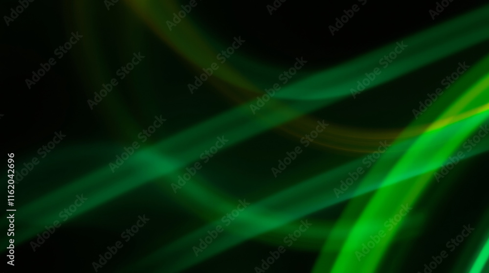 Poster Green and yellow lines creating abstract shapes on black background
