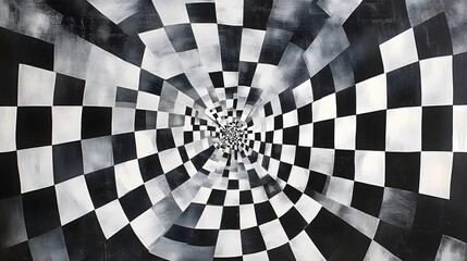 Sharp black and white squares layered to form intricate patterns