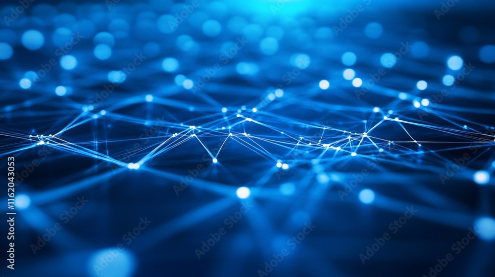 Poster abstract representation of a network with glowing nodes and connections.