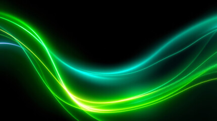 Green and teal light trails flowing on black background