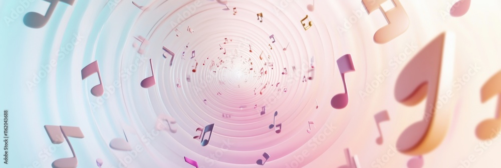 Poster Vibrant 3D music notes swirling in an abstract space filled with a soft gradient of colors. Generative AI