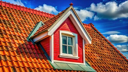 Fototapeta premium Rule of thirds highlights dormer window on a red roof.