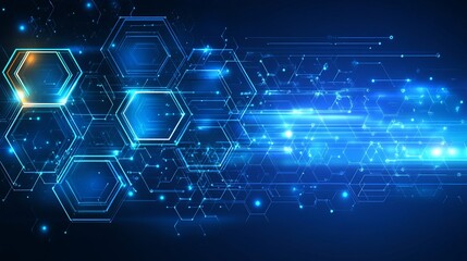 Fototapeta premium Abstract digital background with hexagonal shapes and blue light effects.