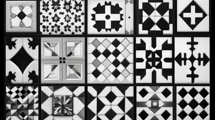 Fototapeta premium Black and White Geometric Tile Patterns Mosaic