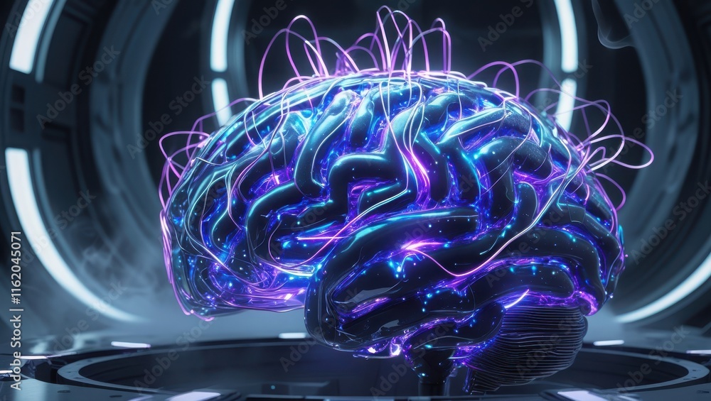 Poster illuminated glass brain neural network display