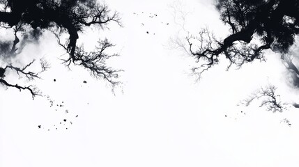 Black Ink Trees, White Background Abstract Art