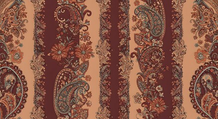 Trendy stylish Vertical Striped floral pattern with paisley and indian flower motifs. damask modern style pattern , Design for fashion , fabric, textile, wallpaper , wrapping and all prints