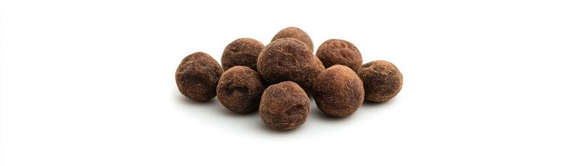 A pile of small, round, brown seeds, appearing smooth and glossy, likely used for culinary or decorative purposes.