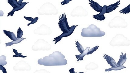 Obraz premium Blue Birds Soaring Through Cloudy Skies