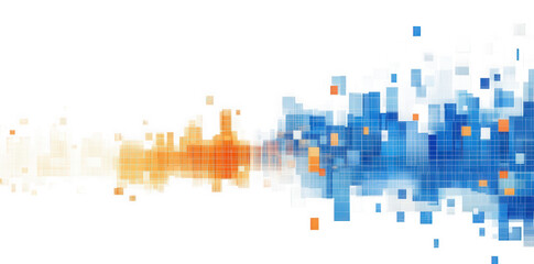 abstract background with blue and orange pixelated design on transparent background