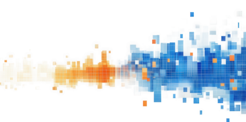 abstract background with blue and orange pixelated design on transparent background