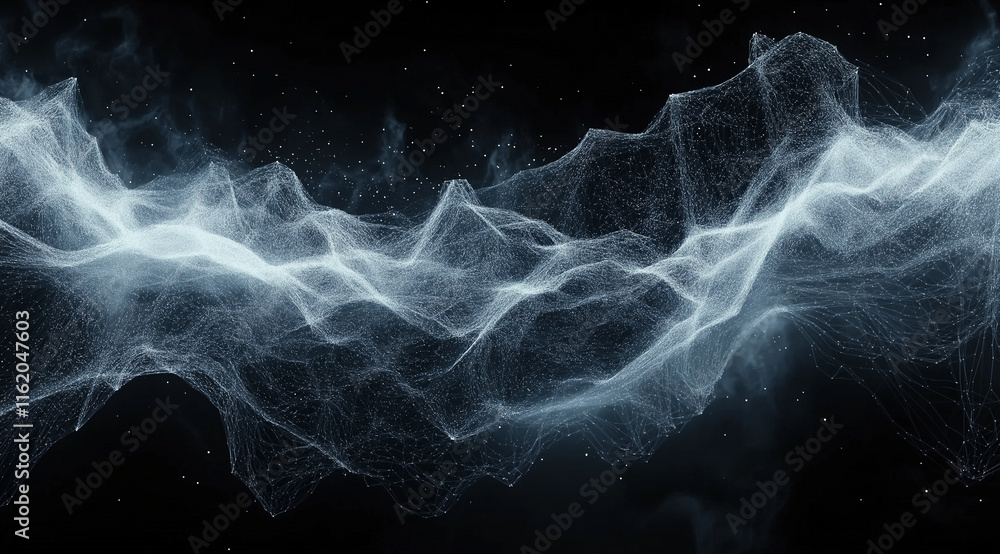 Aufkleber black background with intricate white dot wave resembling digital sound waves or data flow. dense pa