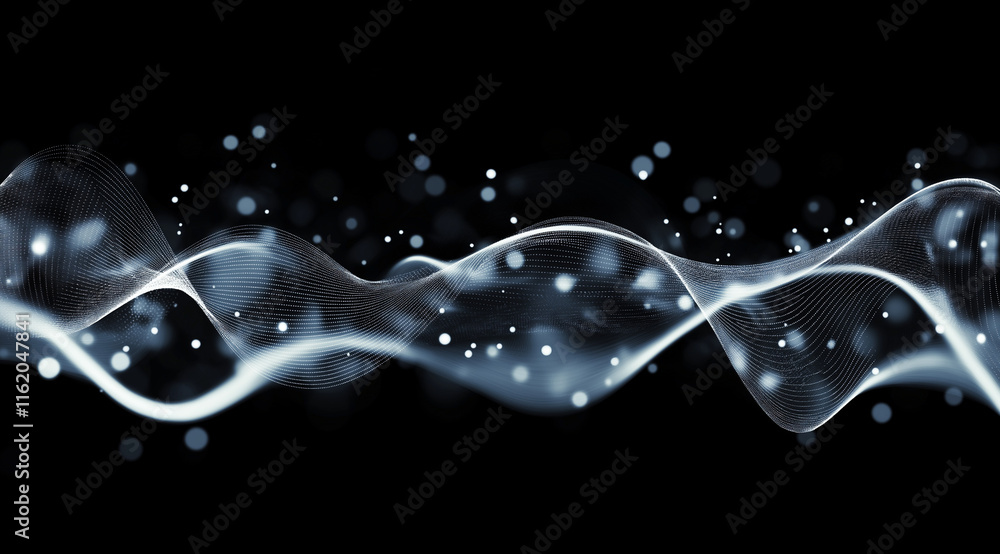 Aufkleber black background with intricate white dot wave resembling digital sound waves or data flow. dense pa