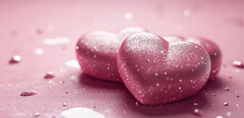 Fototapeta premium background for Valentine's Day, pink hearts flying in all directions. happy Valentine's holiday greeting card template, web banner, poster, or presentation background with a copy space area