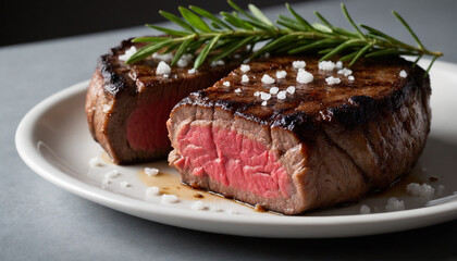 Porterhouse Steak Grilled Medium-Rare Close-Up on Plate