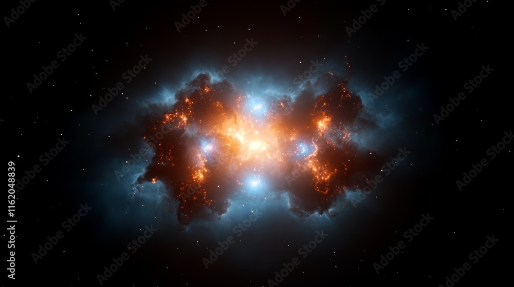 Poster Celestial Collision Fiery Nebula in Deep Space