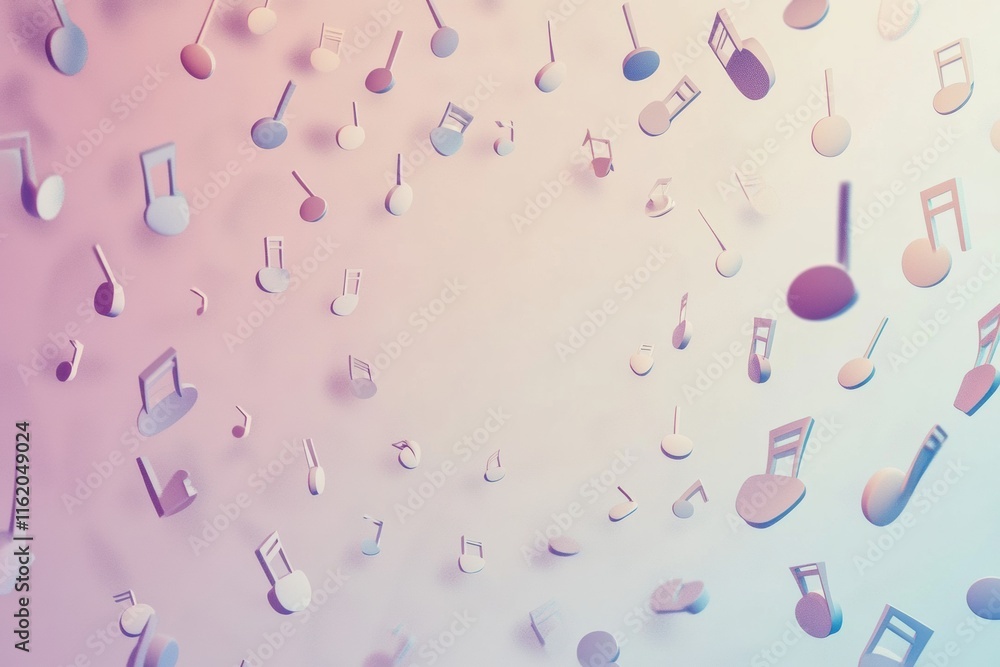 Aufkleber Vibrant 3D music notes cascading in colorful pattern against a soft pastel background. Generative AI