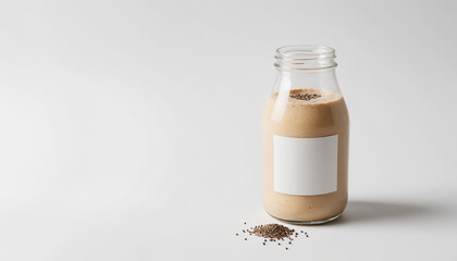 Protein Shake Blended Smoothie with Chia Seeds Close-up with Copy Space