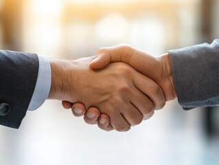 Close-Up of Two Business Professionals Shaking Hands in a Bright Modern Office Environment