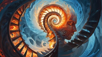 Fototapeta premium Mind's Labyrinth: A Surreal Exploration of Anxiety, Inner Turmoil: A Visual Representation of Mental Health Struggles, Spiral of Thoughts: A Journey into the Mind's Depths