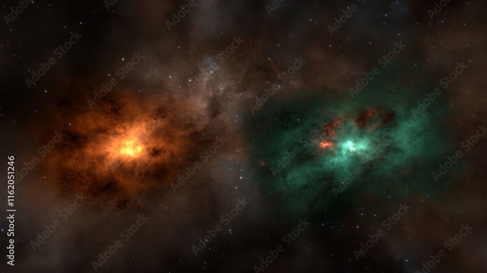 Poster celestial nebulae dual cosmic clouds in deep space