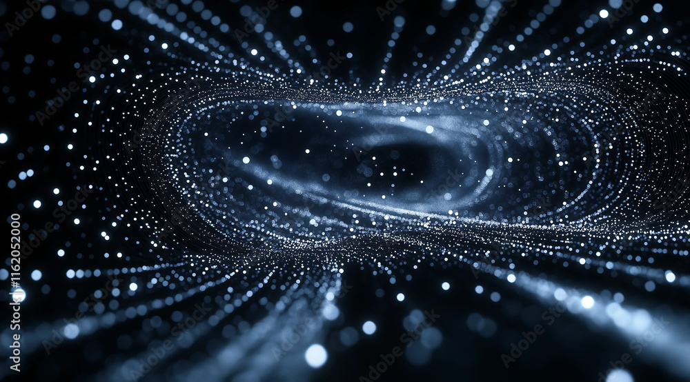 Aufkleber black background with intricate white dot wave resembling digital sound waves or data flow. dense pa