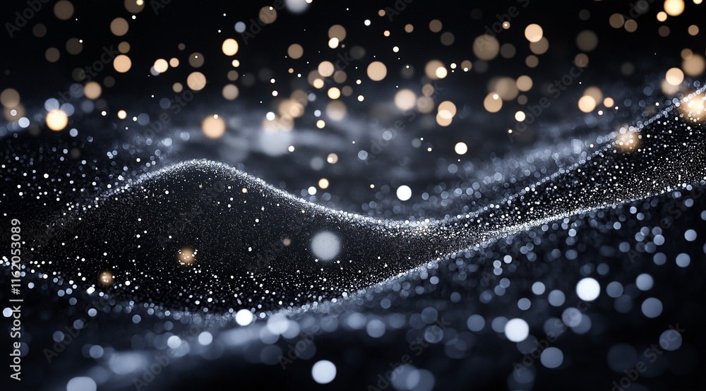 Aufkleber black background with intricate white dot wave resembling digital sound waves or data flow. dense pa