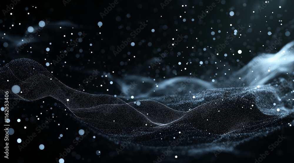 Aufkleber black background with intricate white dot wave resembling digital sound waves or data flow. dense pa