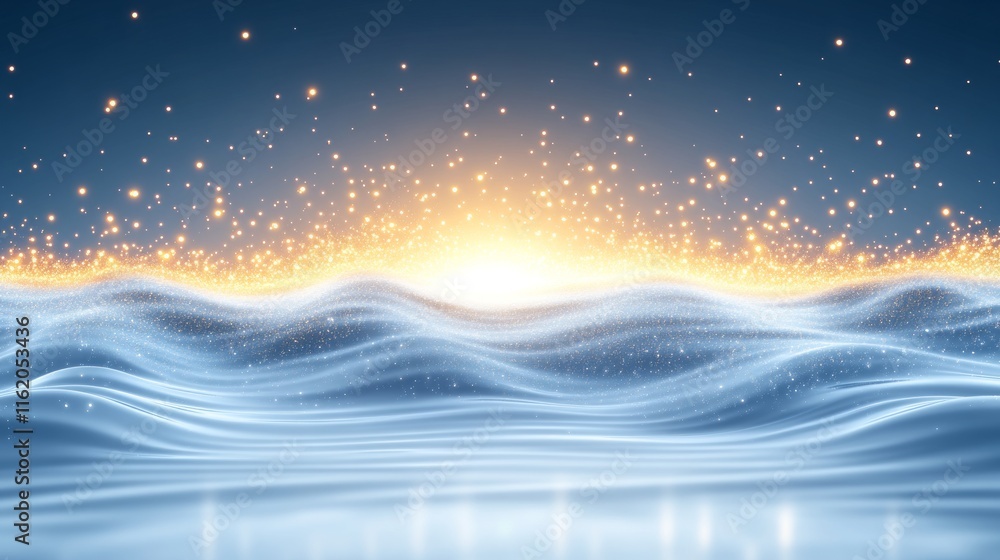 Poster Celestial Waves Glittering Light and Abstract Forms