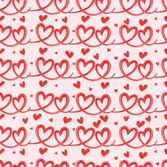 Seamless pattern cartoon of hand drawn red line heart. The sweetness of Valentine's Day pattern theme. Pattern design for children fabric, wrapping paper, wallpaper and fashion prints.